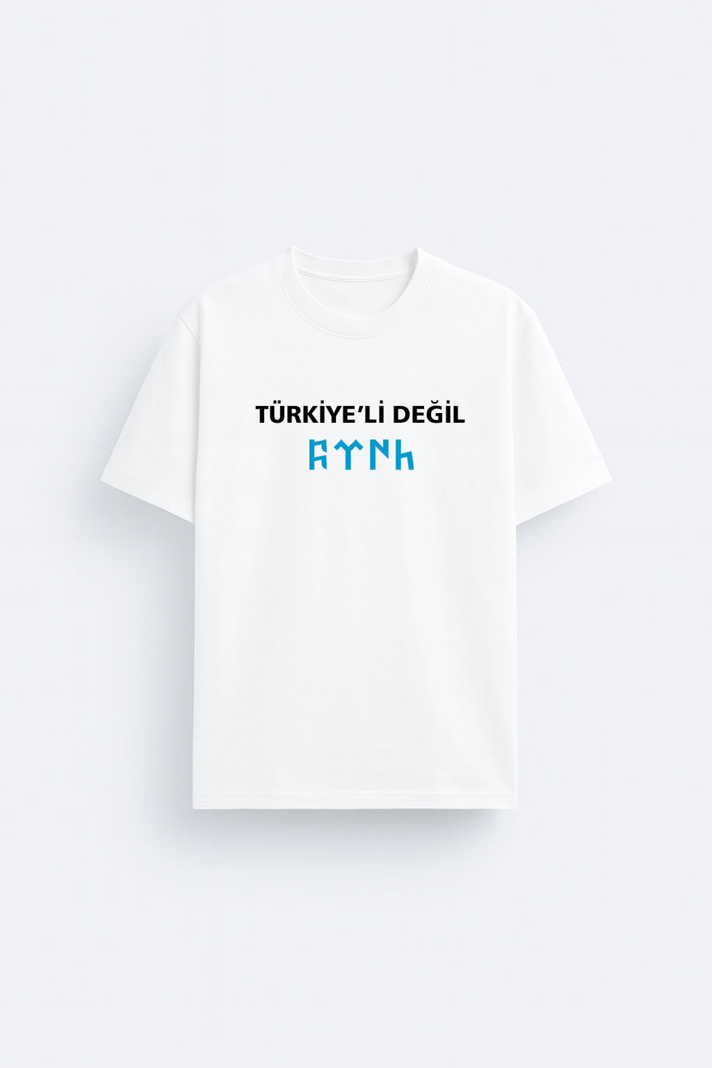 Türkiye'li  Değil Türk Baskılı Bisiklet Yaka Beyaz Tişört