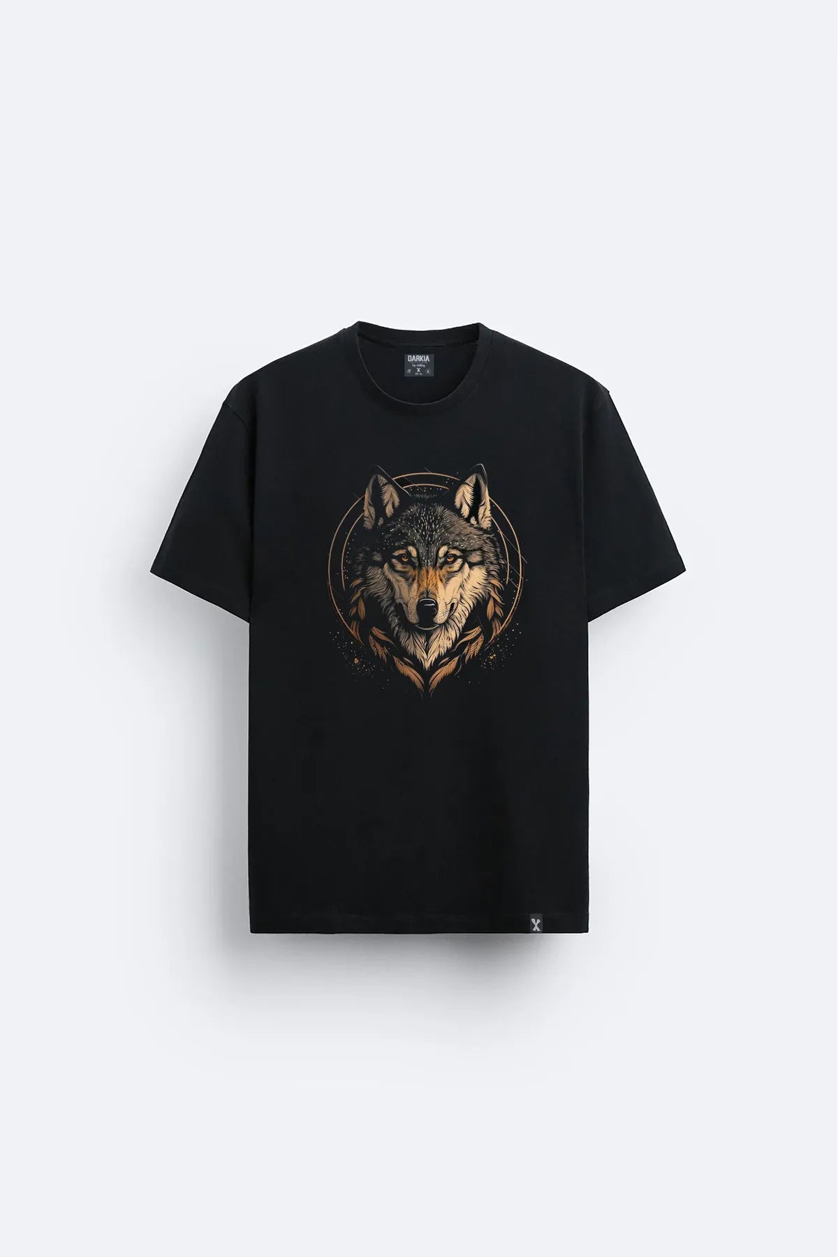 Türk Bozkurt Kurt Baskılı Bisiklet Yaka Siyah  Tişört