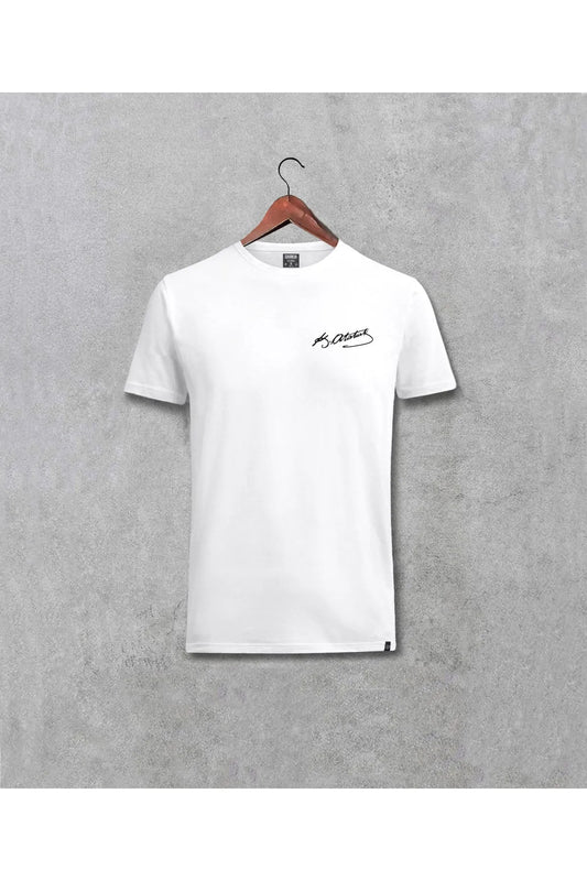 Atatürk İmza Baskılı Bisiklet Yaka Beyaz Tişört