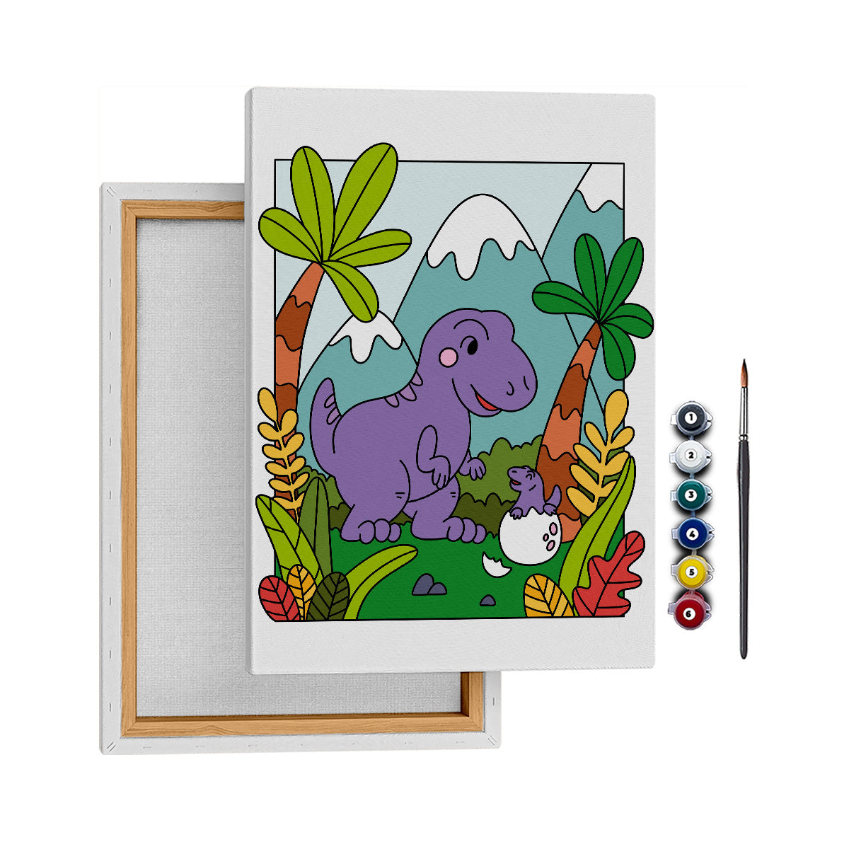 Anne Dino ve Yavru Dino - 35x50 cm- Boyama Tablo