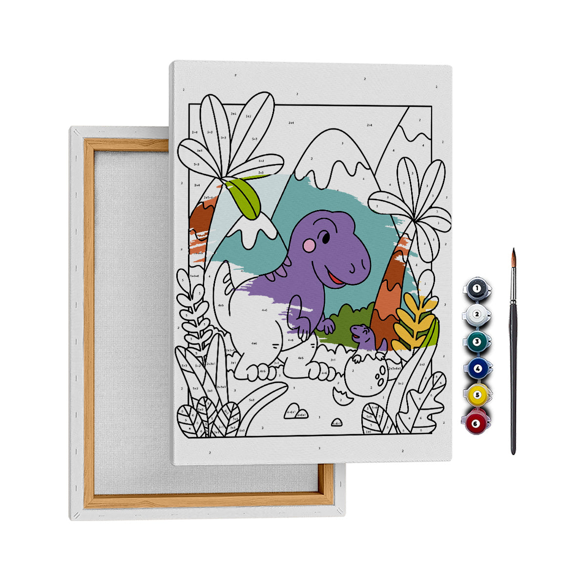 Anne Dino ve Yavru Dino - 25x35cm - Boyama Tablo