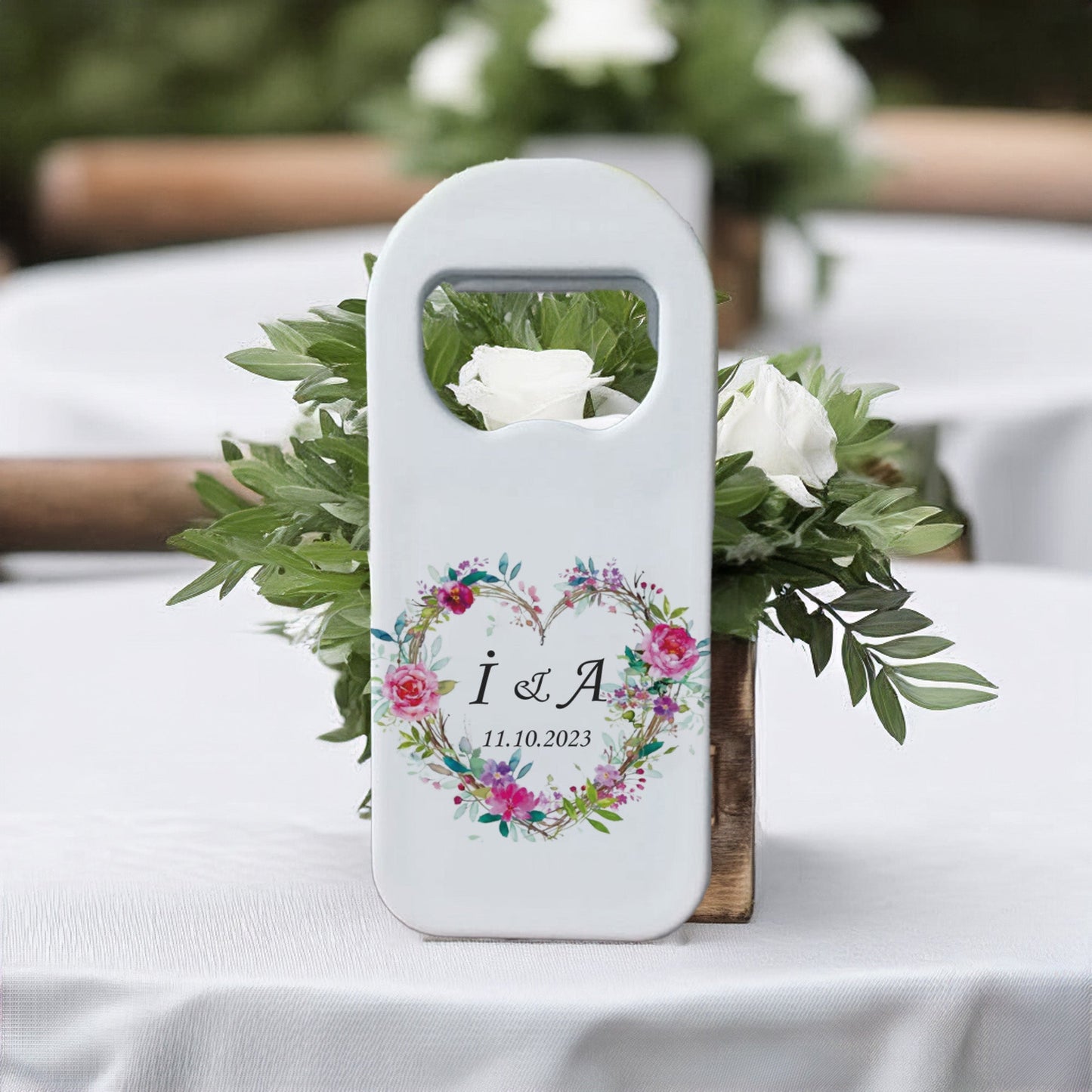 Renkli Kalp Çiçek Tasarımlı – Kişiye Özel Plastik Açacak Magnet