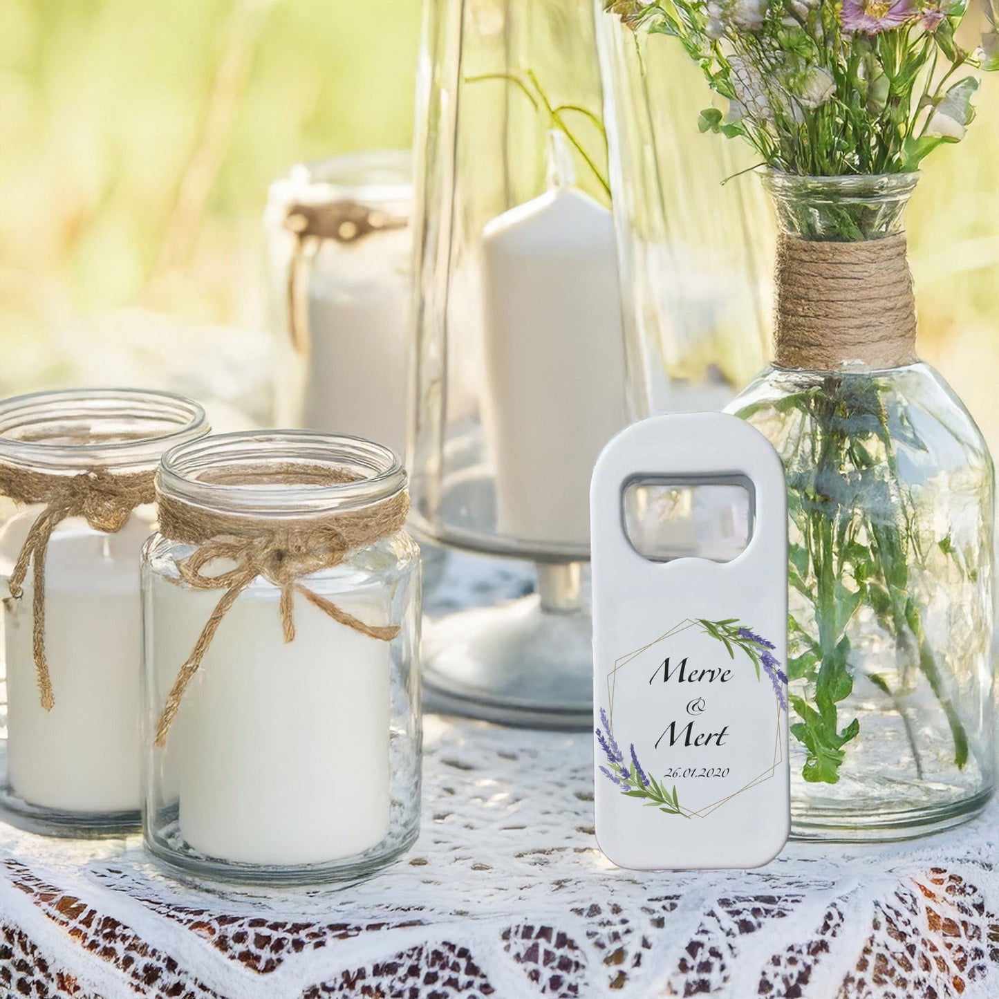 Lavanta Geometrik Çerçeve Tasarımlı – Kişiye Özel Plastik Açacak Magnet