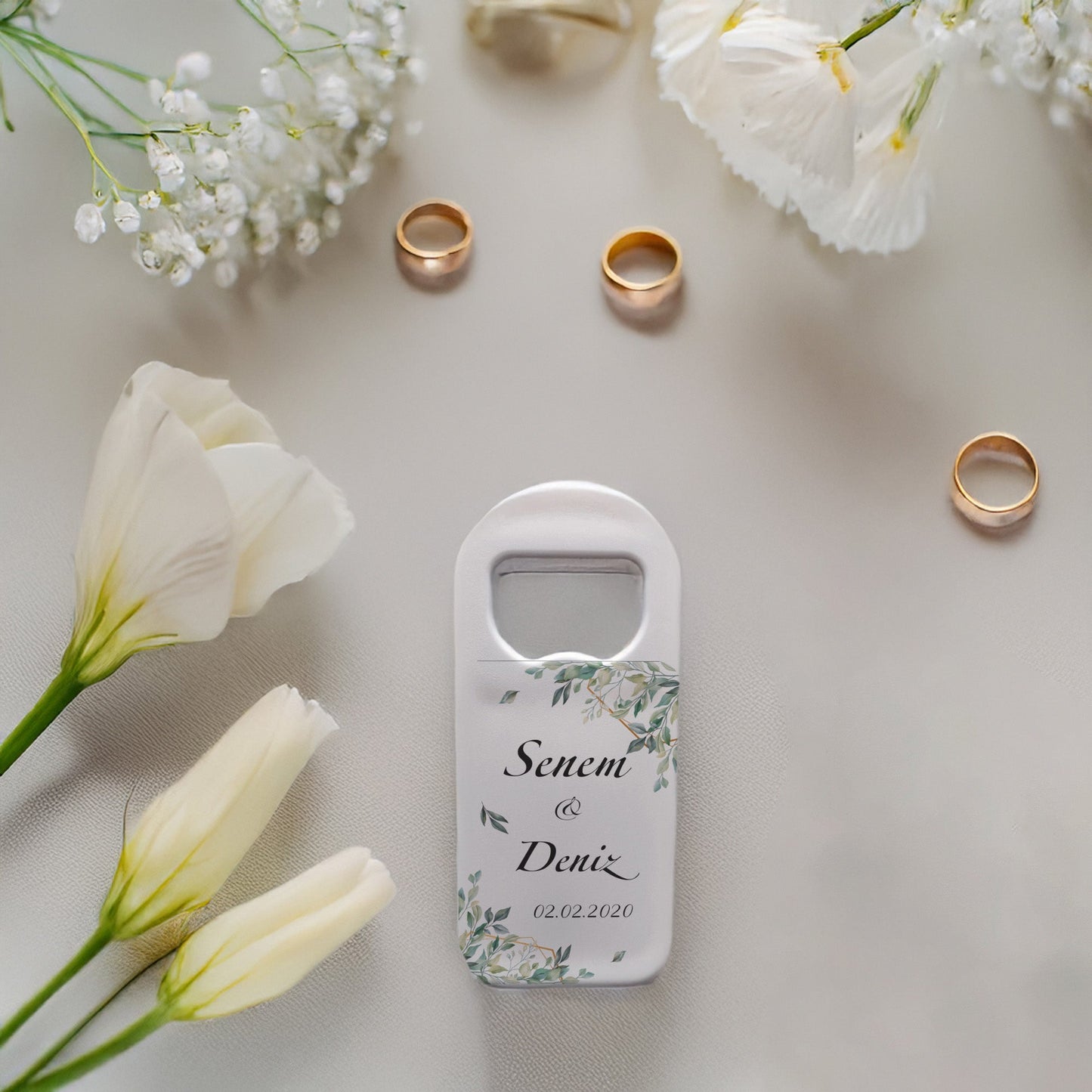 Yeşil Dallı Minimal Tasarımlı – Kişiye Özel Plastik Açacak Magnet