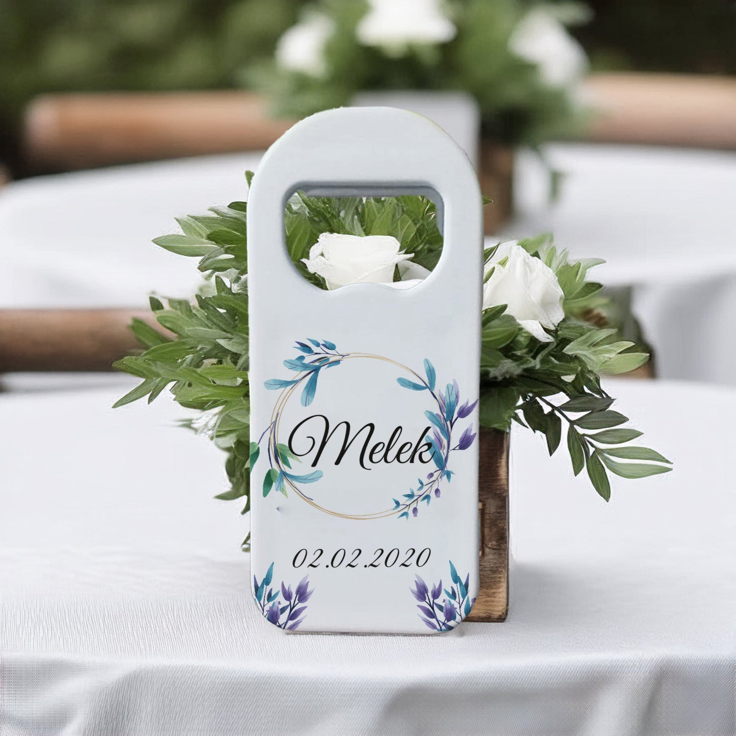 Mor Yaprak Çember Tasarımlı – Kişiye Özel Plastik Açacak Magnet