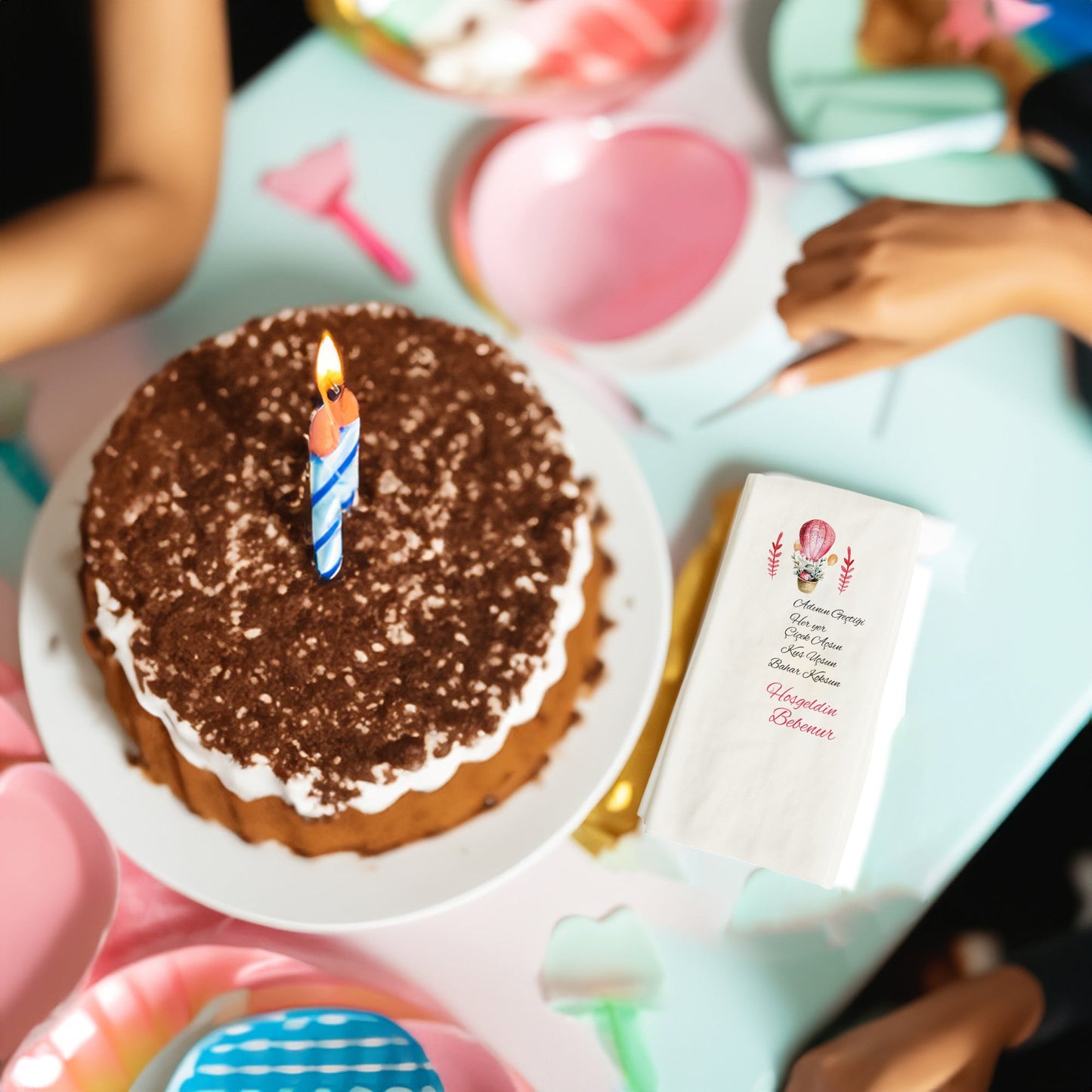 Pembe Balon ve Tavşan Temalı Baskılı Peçeteler - AyDesign.com.tr