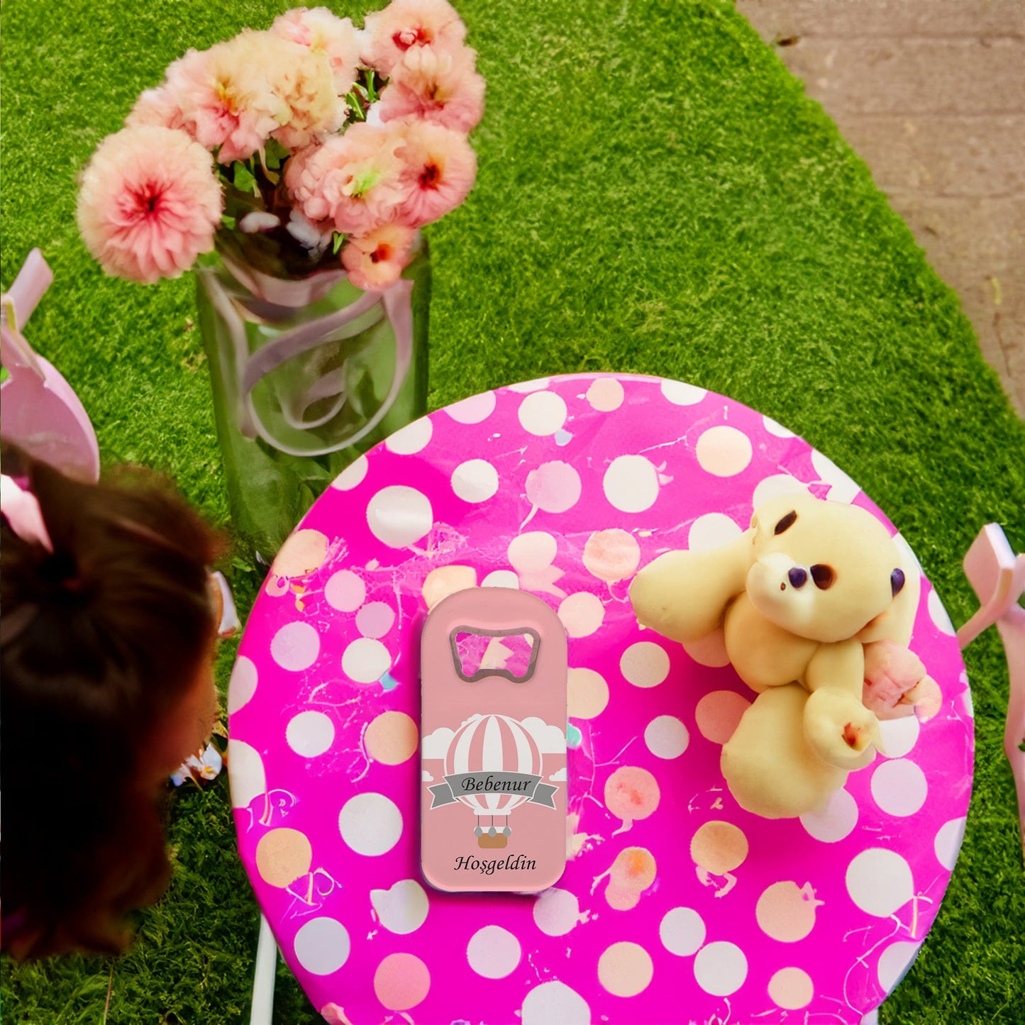 Pembe Zeminli Balon Temalı Plastik Açacak Magnet | Doğumgünü, Babyshower, Diş Buğdayı ve Sünnet Organizasyonlarınızın Unutulmaz Hatırası!