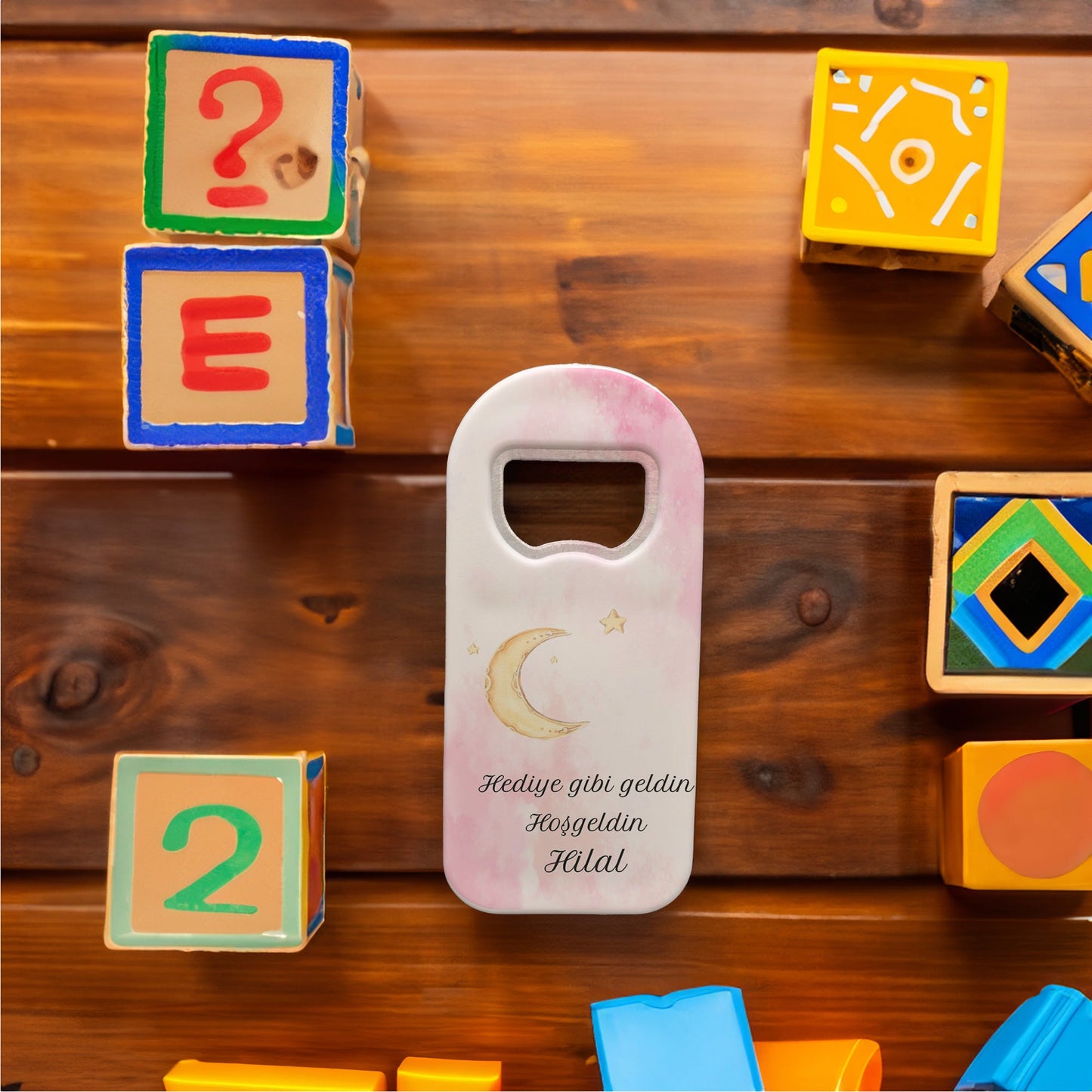 Pembe Zeminli Yıldız ve Ay Temalı Plastik Açacak Magnet | Doğumgünü, Babyshower, Diş Buğdayı ve Sünnet Organizasyonlarınızın Unutulmaz Hatırası!
