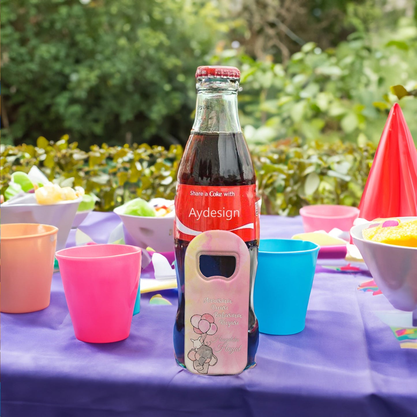 Pembe Zeminli Fil ve Balon Temalı Plastik Açacak Magnet | Doğumgünü, Babyshower, Diş Buğdayı ve Sünnet Organizasyonlarınızın Unutulmaz Hatırası!