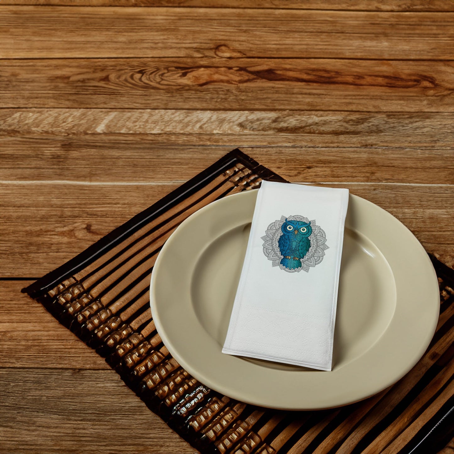 "Baykuş Mandala" Baskılı Peçeteler - AyDesign.com.tr
