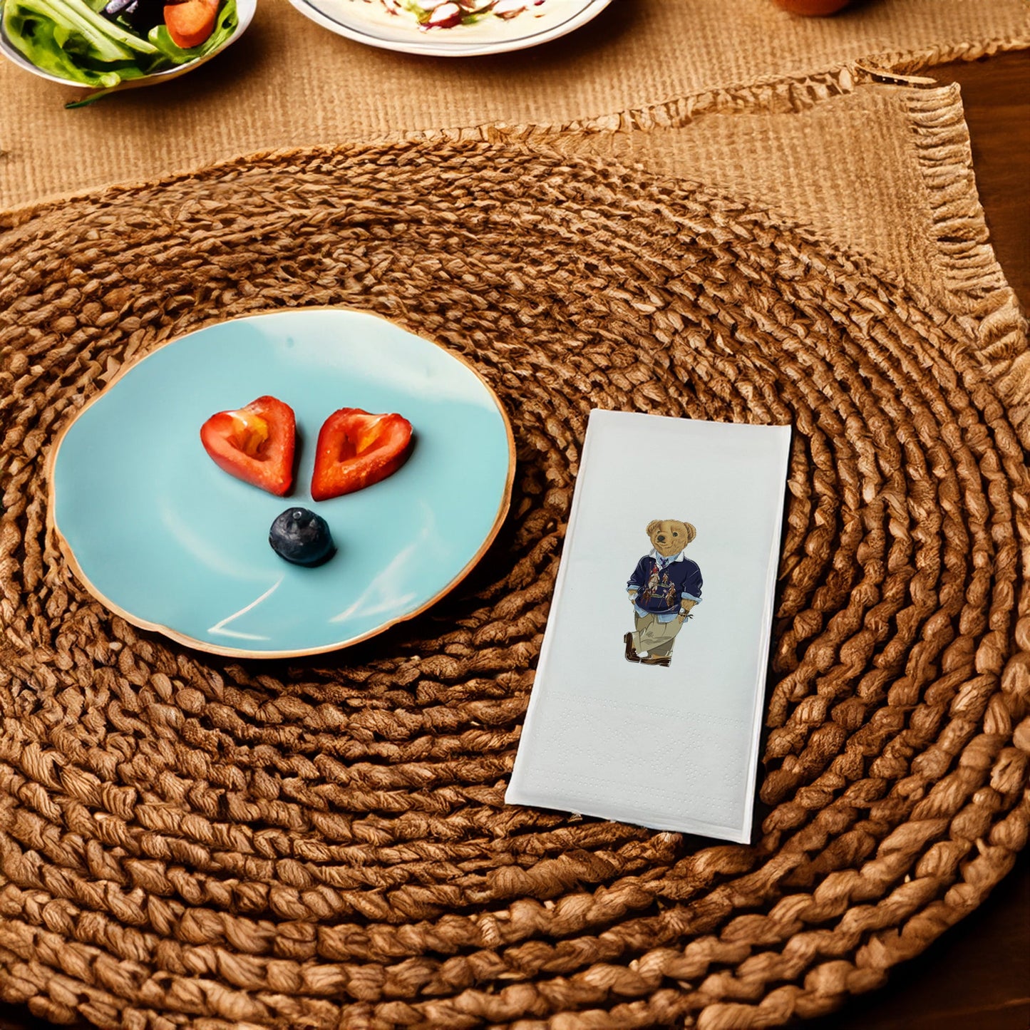 Mavili Ayıcık Baskılı Kağıt Peçete 33x33 cm İpeksi Dokulu, Solventsiz ve Çift Katlı – Kidzia