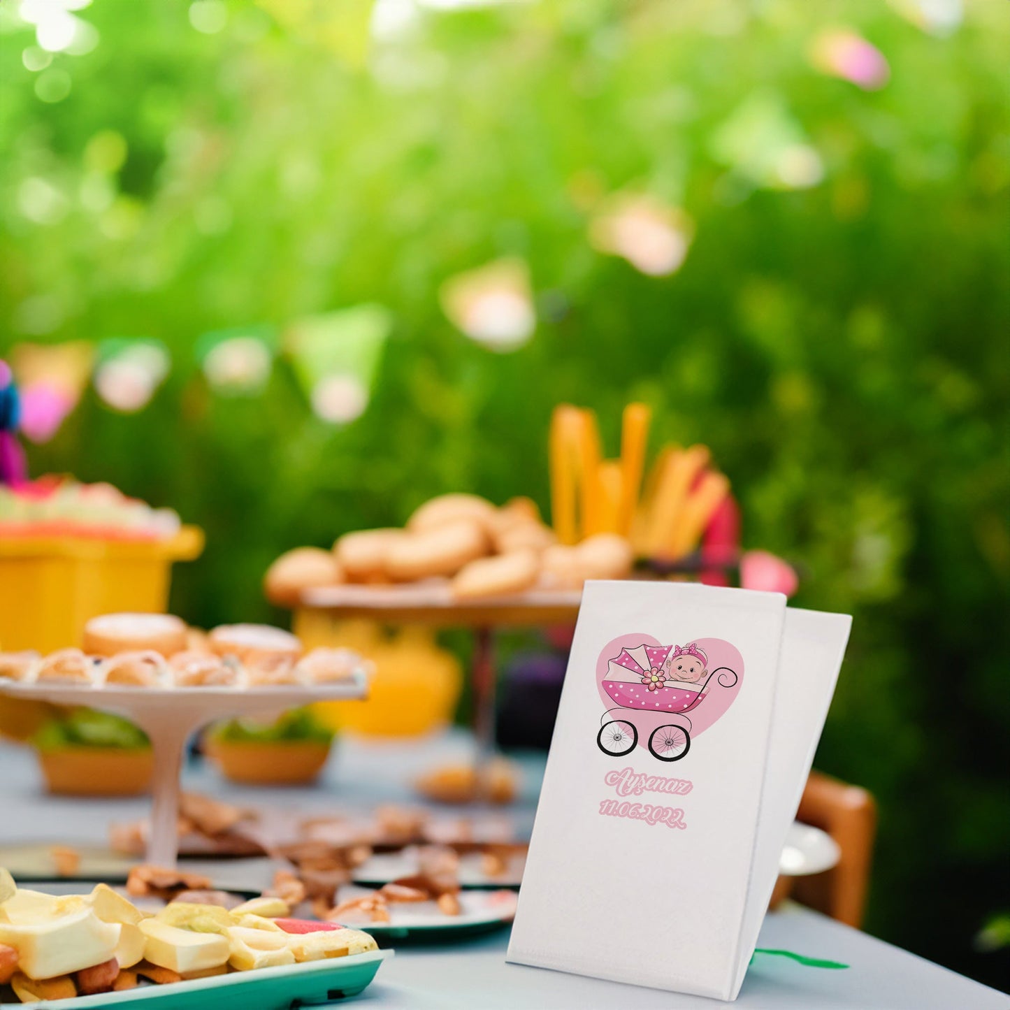 Pembe Kalp ve Bebek Temalı Baskılı Peçeteler - AyDesign.com.tr