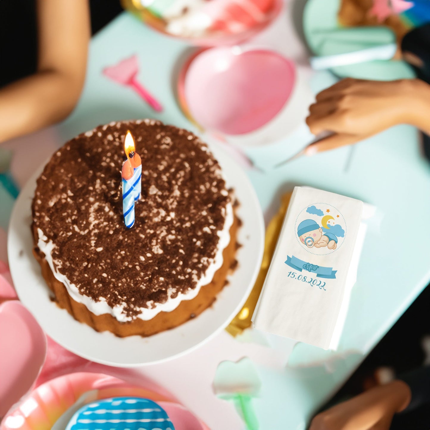 Uyuyan Erkek Bebek Temalı Baskılı Peçeteler - AyDesign.com.tr