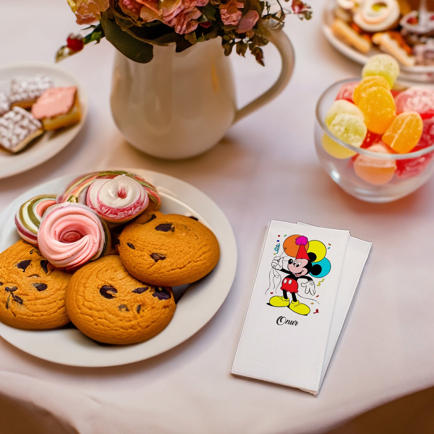 Balonlar ve Mickey Mouse Baskılı Peçeteler - AyDesign.com.tr