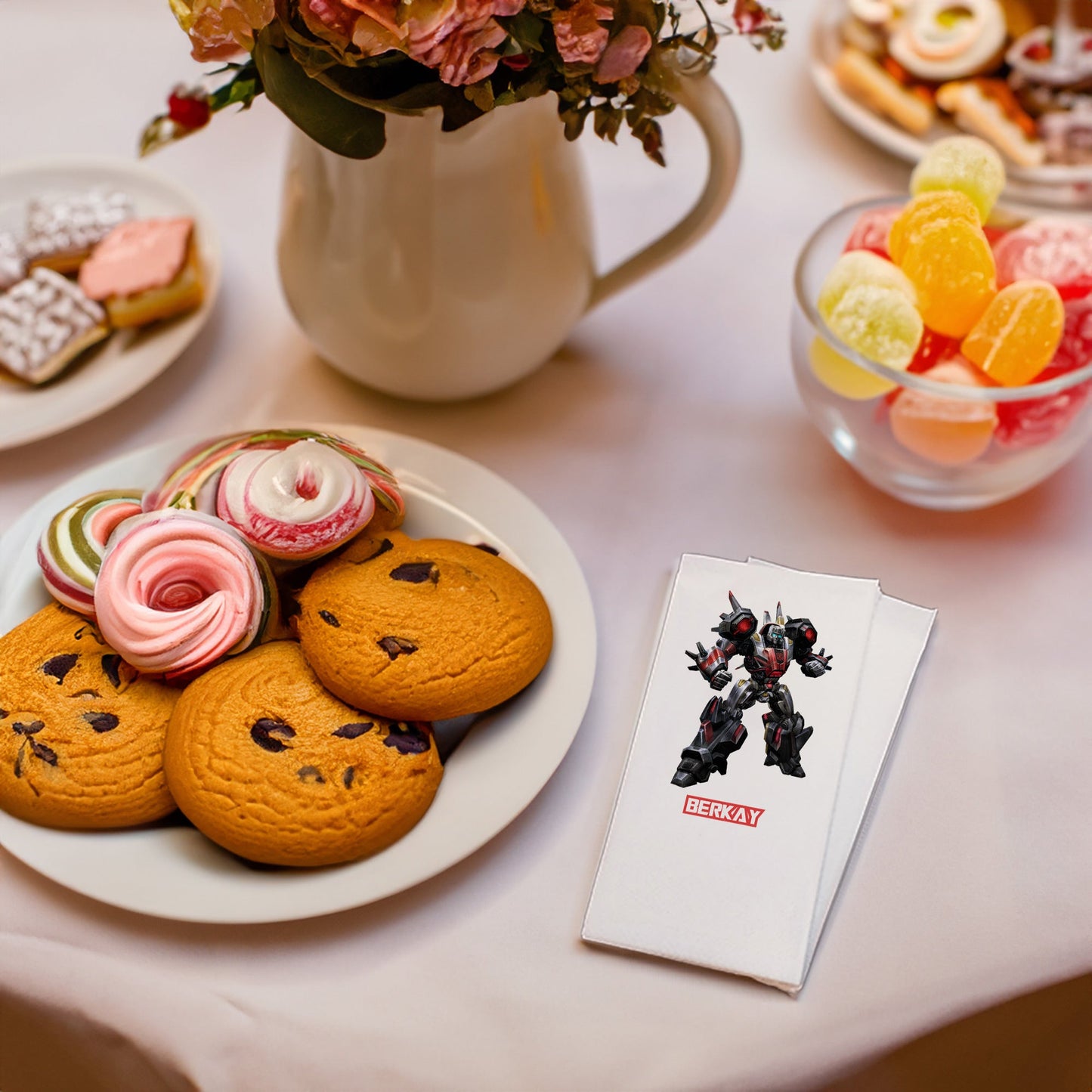 Siyah-Kırmızı Robot Temalı Baskılı Peçeteler - AyDesign.com