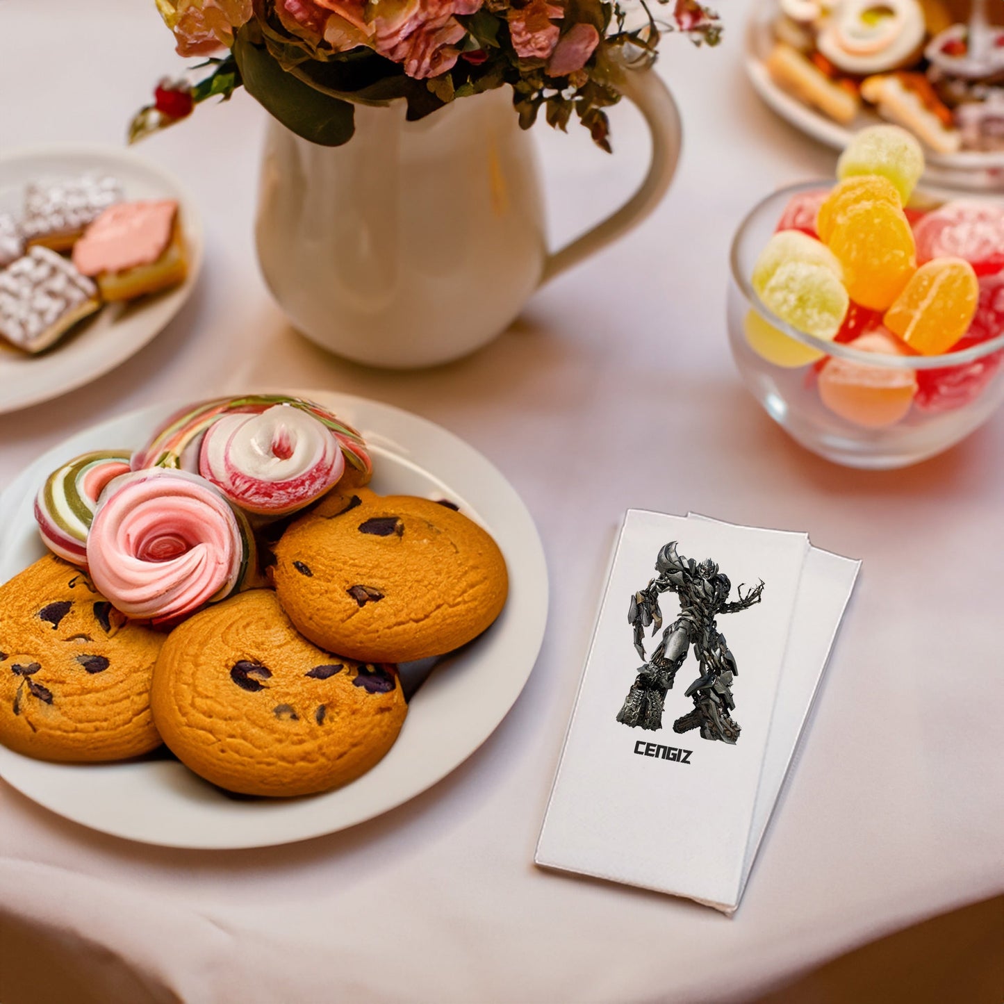 Kara Robot Temalı Baskılı Peçeteler - AyDesign.com