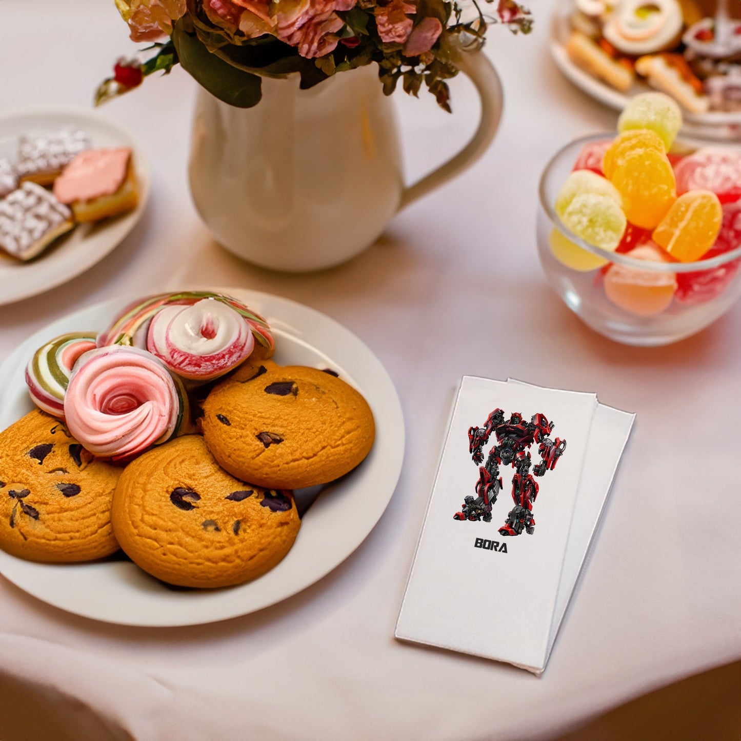 Kırmızılı Robot Temalı Baskılı Peçeteler - AyDesign.com