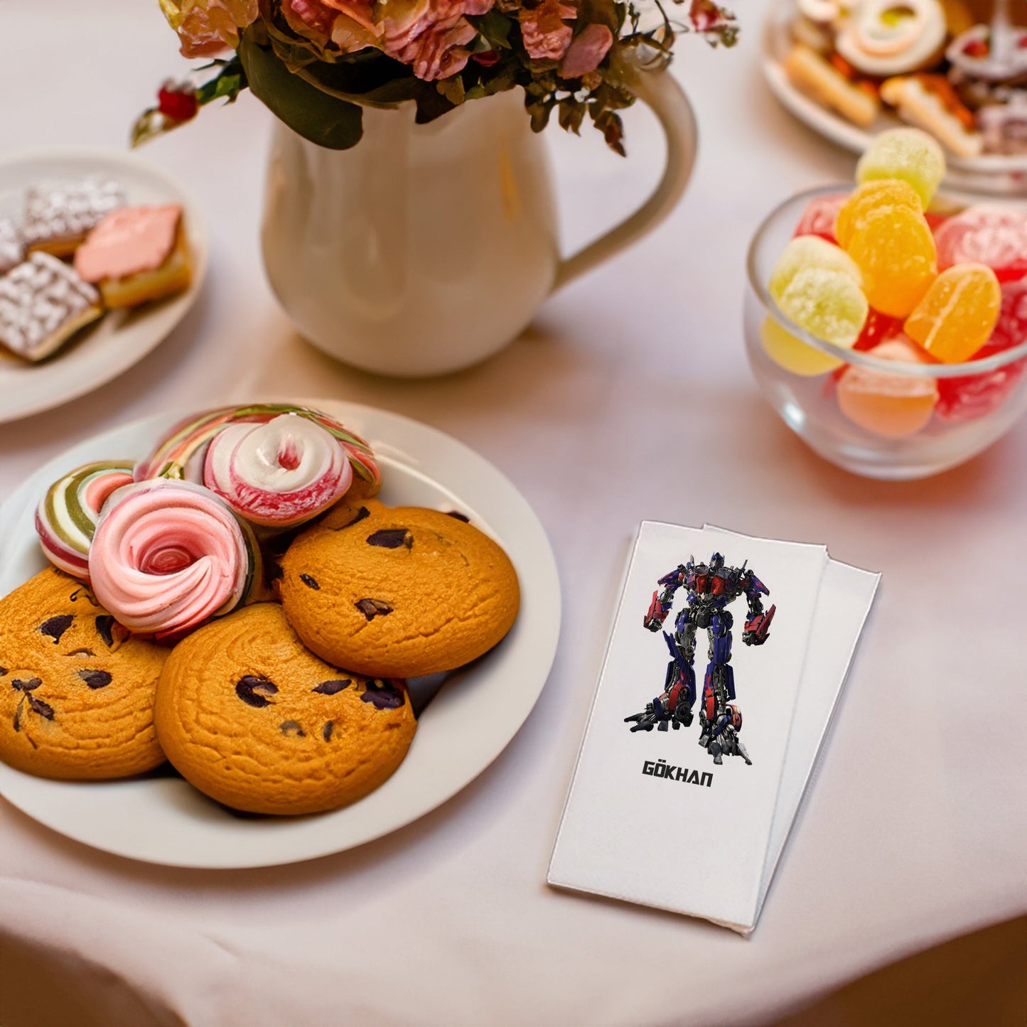 Kırmızı-Mavi Robot Temalı Baskılı Peçeteler - AyDesign.com