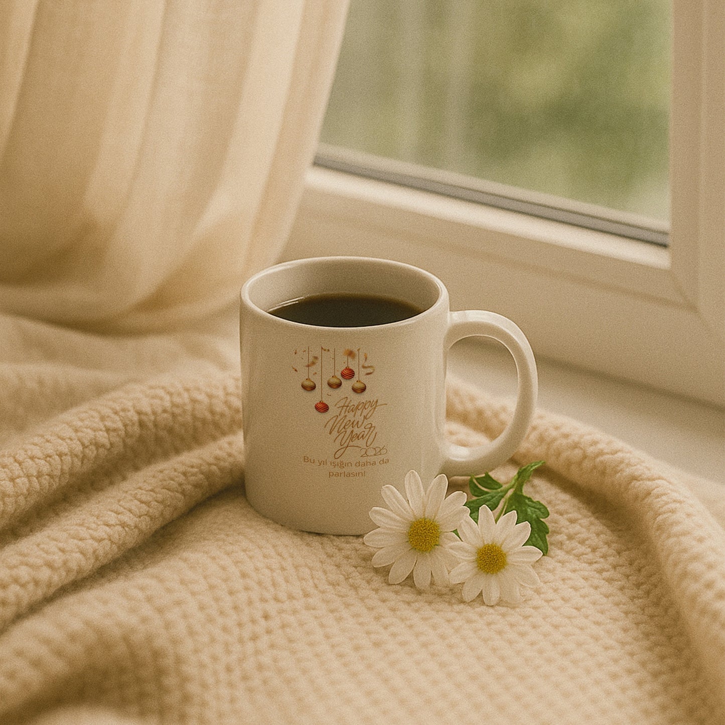 Happy New Year 2026 Yazılı Şık Hediyelik Baskılı Kupa