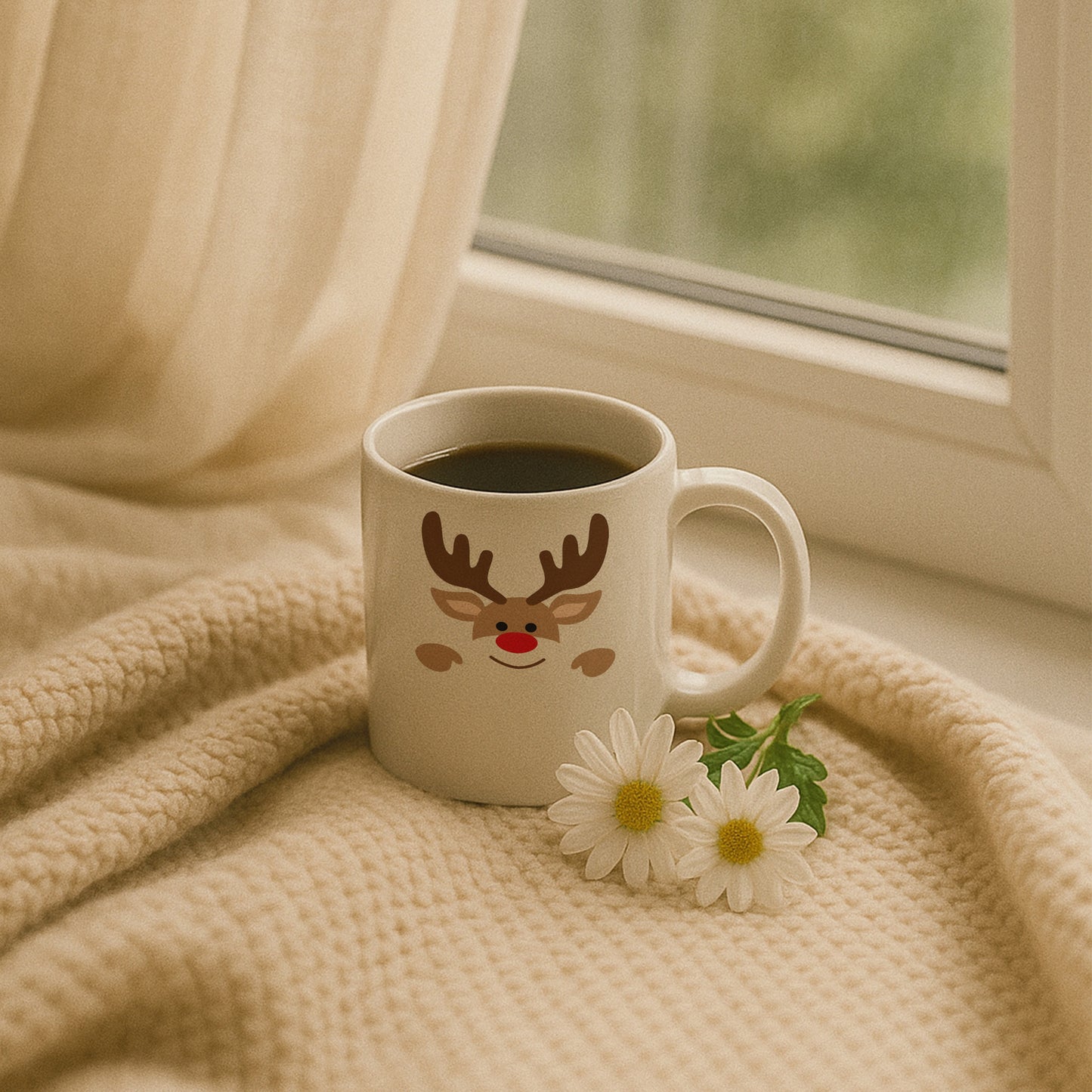 Minimal Geyik Figürlü Yılbaşı Baskılı Kupa