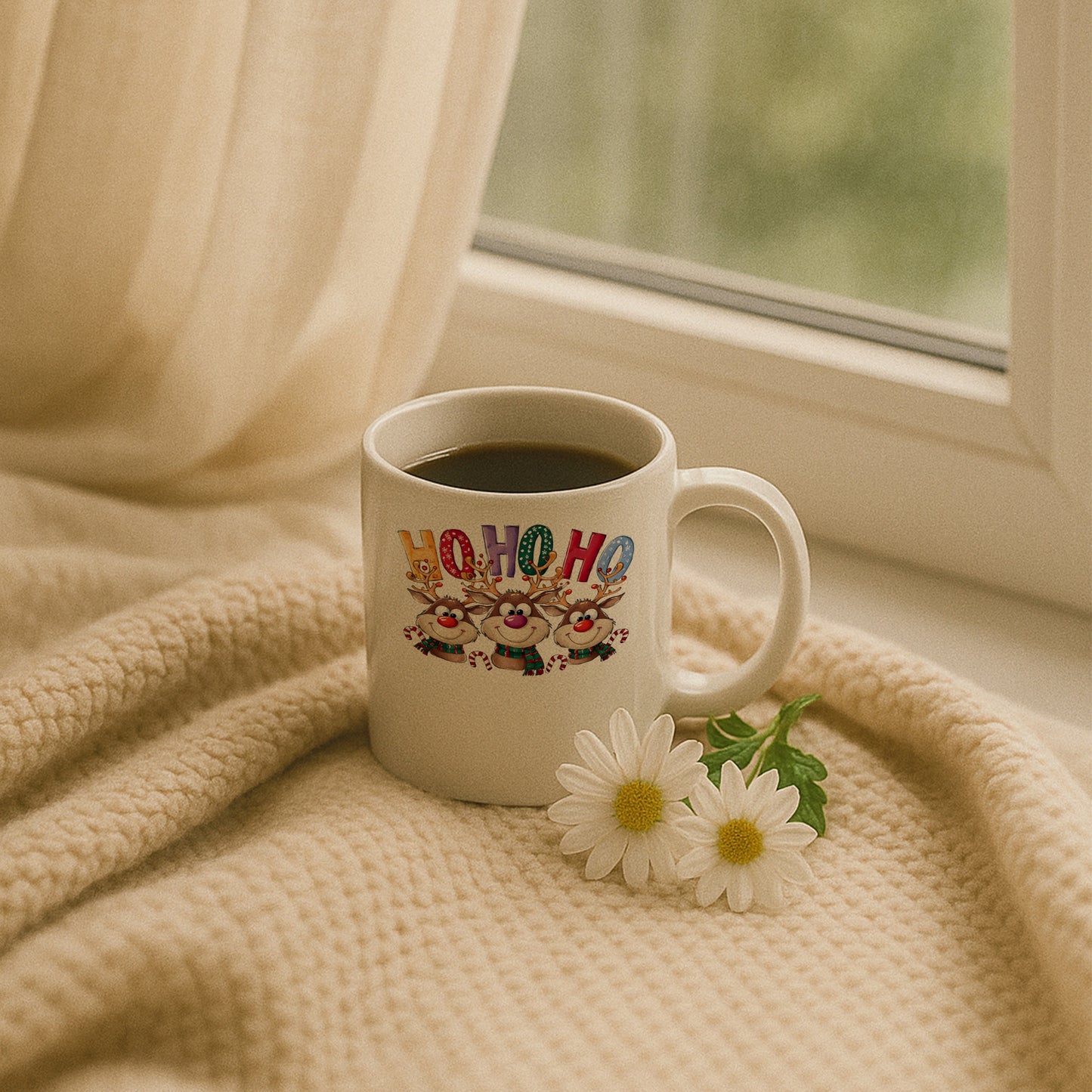 Ho Ho Ho Yazılı Geyik Figürlü Yılbaşı Kupası