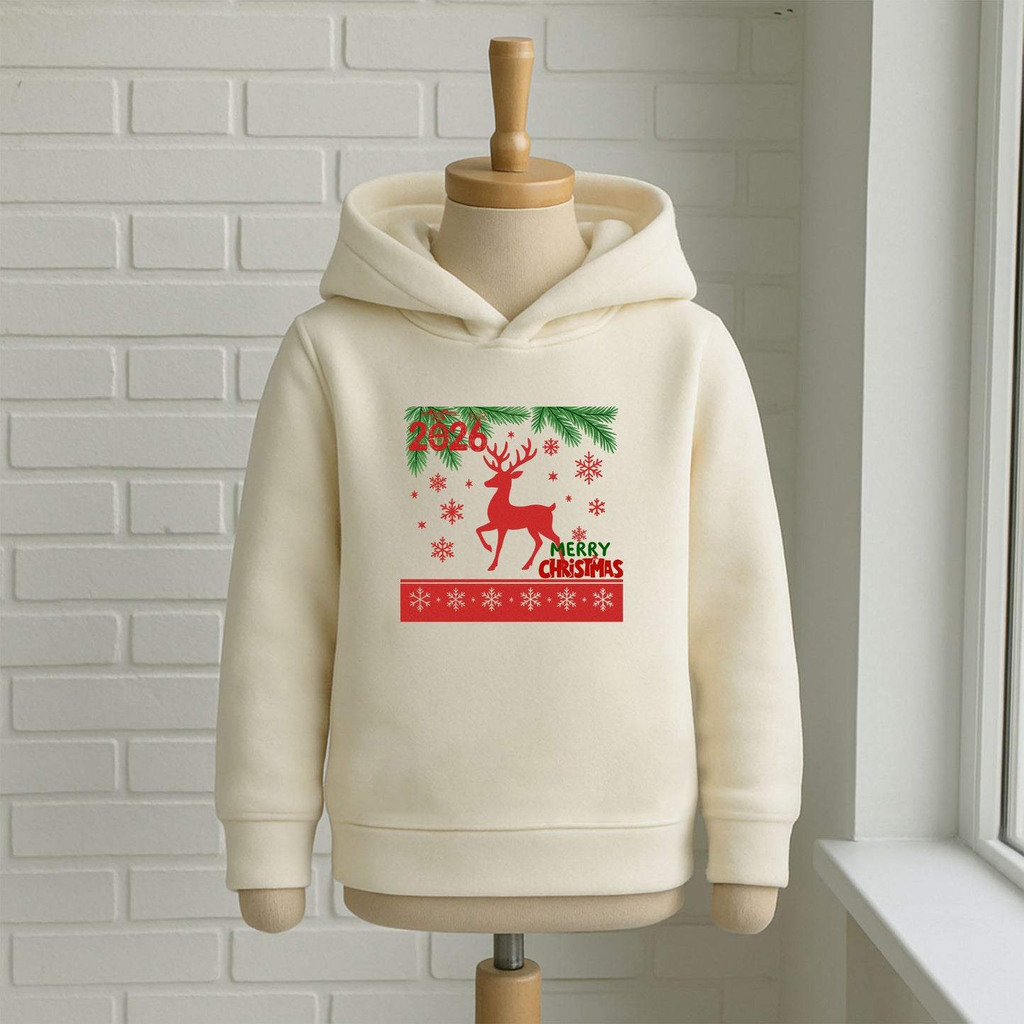 Kırmızı Geyik Merry Christmas 2026 Çocuk Sweatshirt – Yılbaşı Temalı