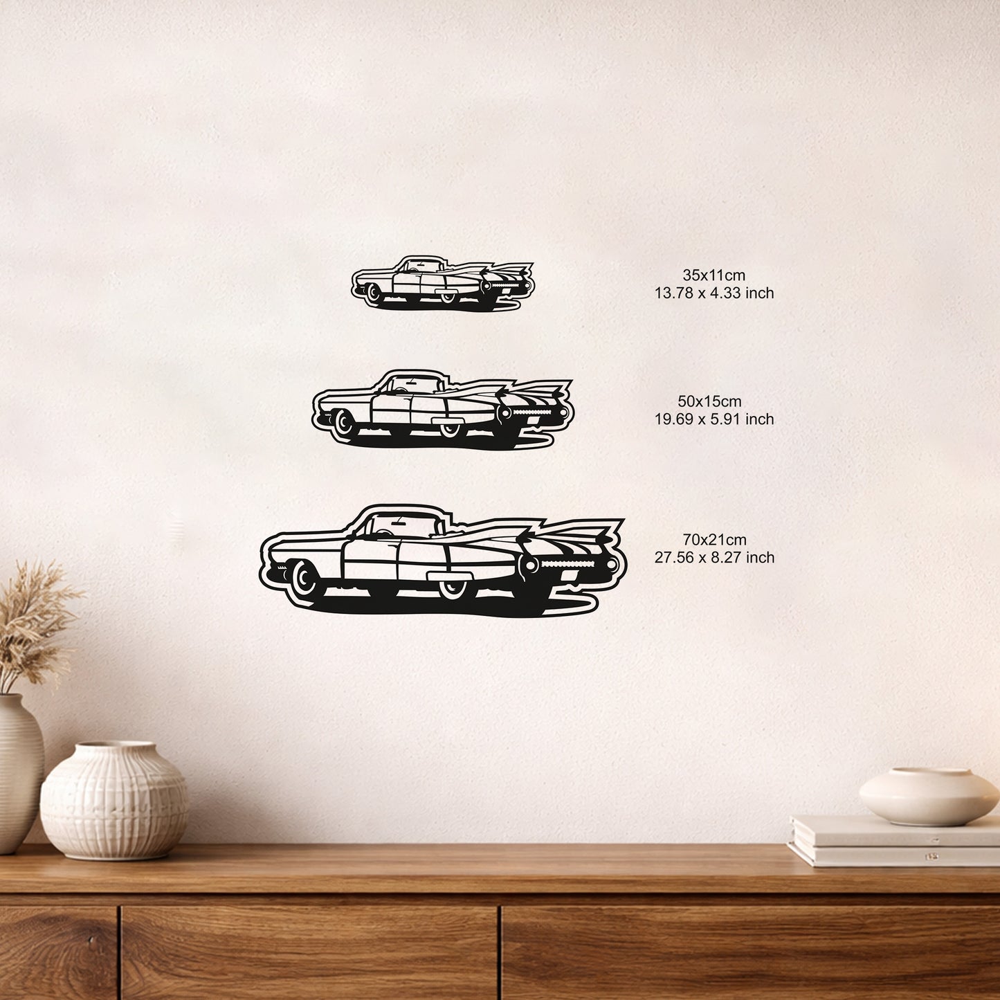 Klasik Cadillac Metal Duvar Tablosu Vintage Araba Silüeti