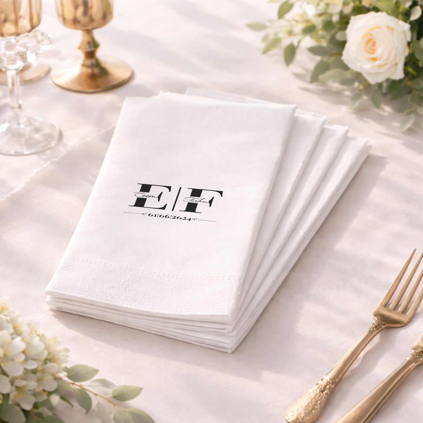 Düğün Nişan Kına İçin Klasik Monogram Baskılı Peçete – Kişiye Özel Peçete