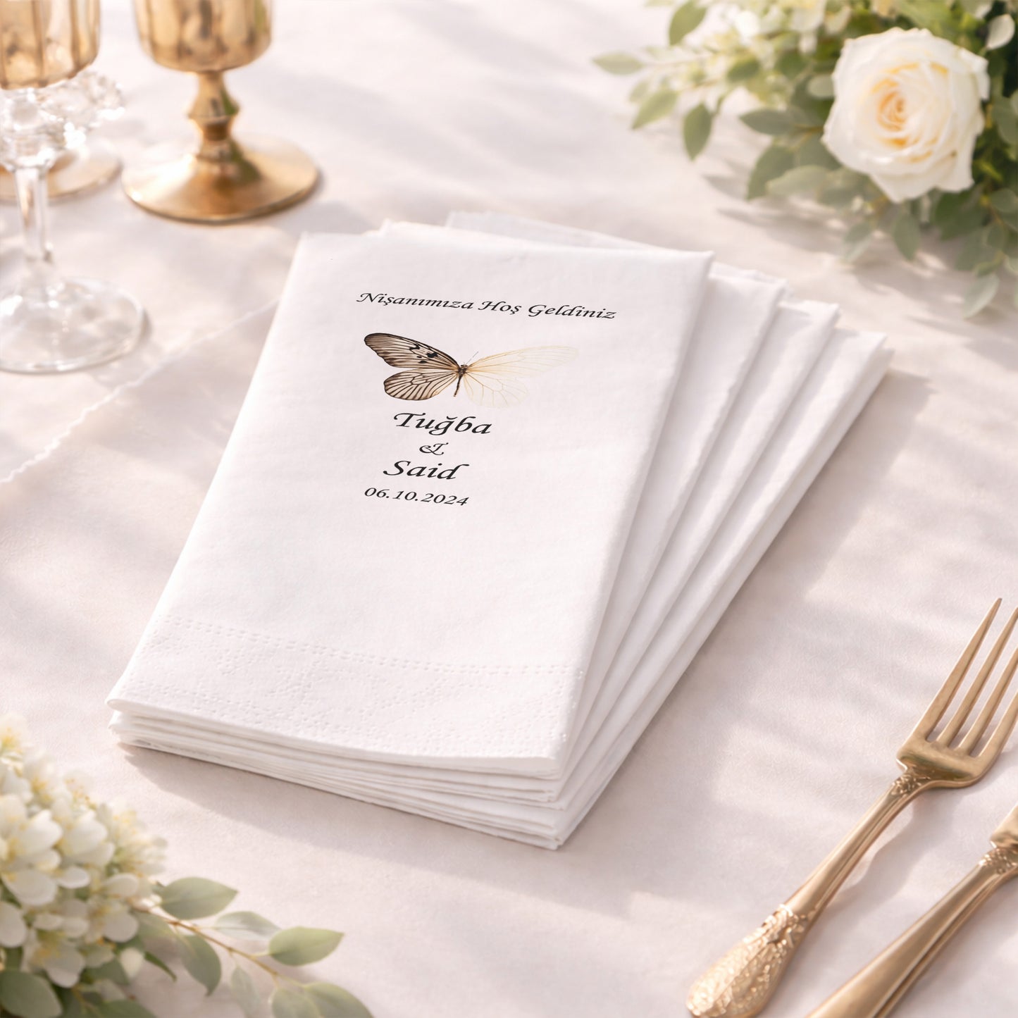 Tuğba & Said Kelebek Temalı Nişan Baskılı Peçete