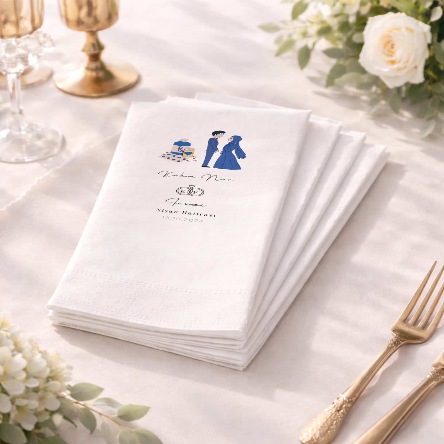 Kübra Nur Nişan Hatırası Tasarımlı Baskılı Peçete
