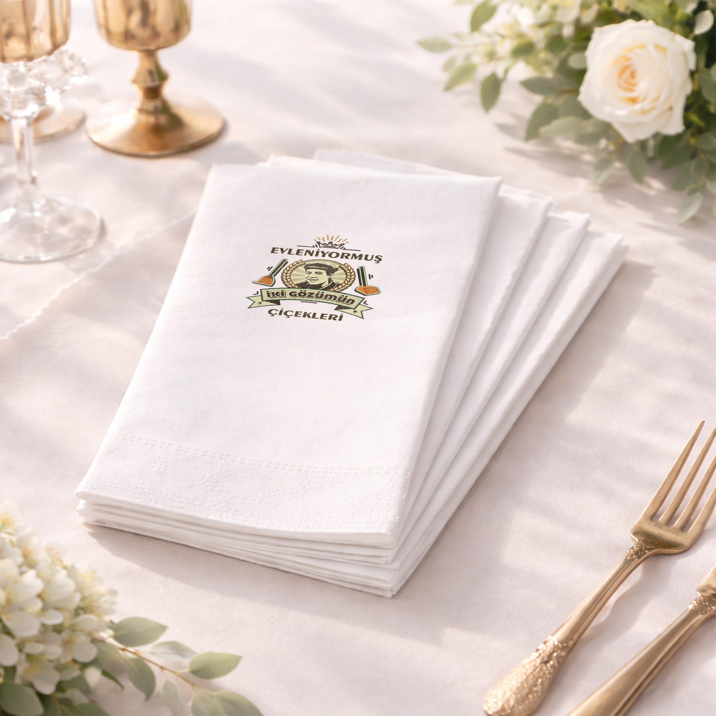 Minimal Tipografili Sade İsimli Nikah ve Düğün Peçetesi