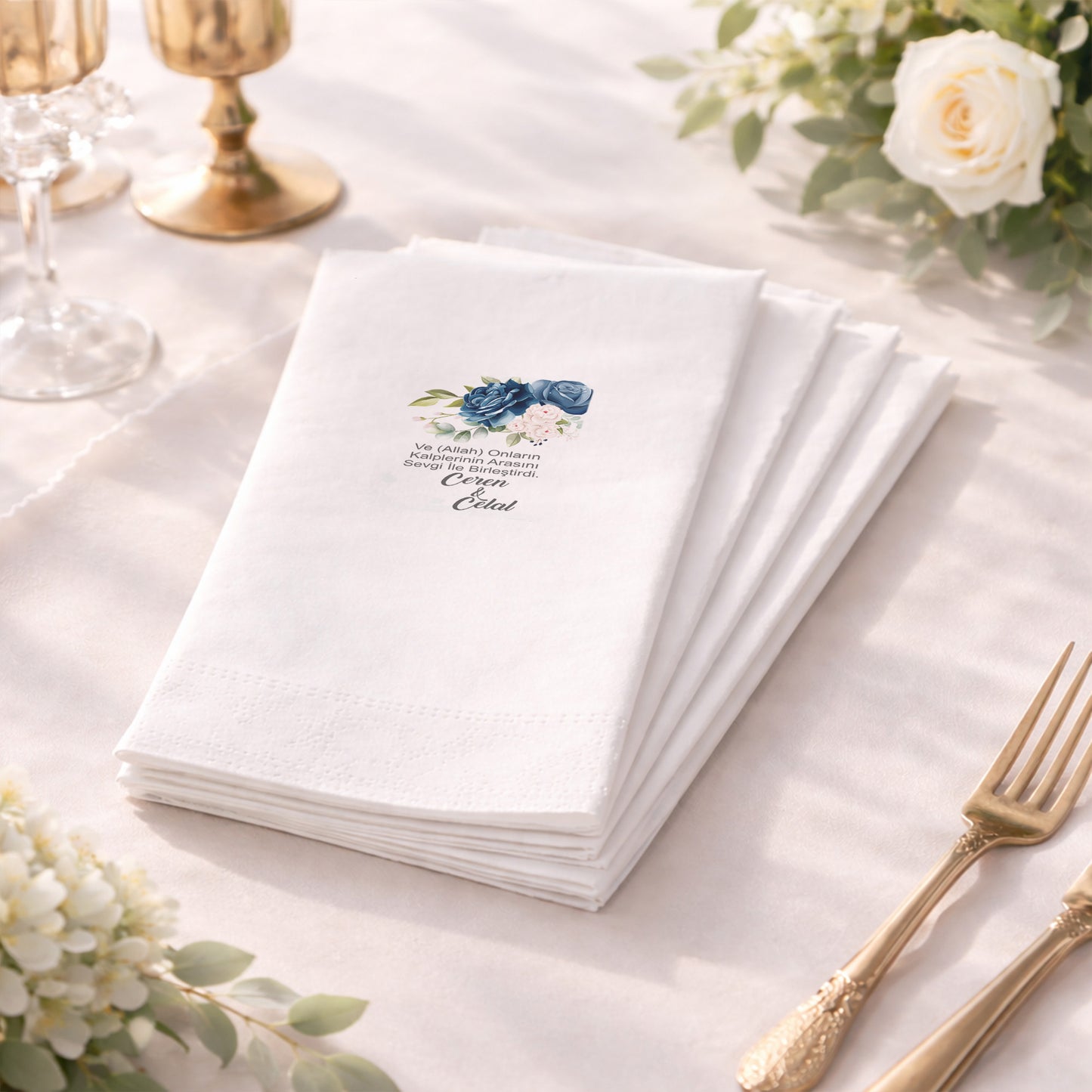 Çiçekli Geometrik Çerçeveli Söz ve Nişan Peçetesi