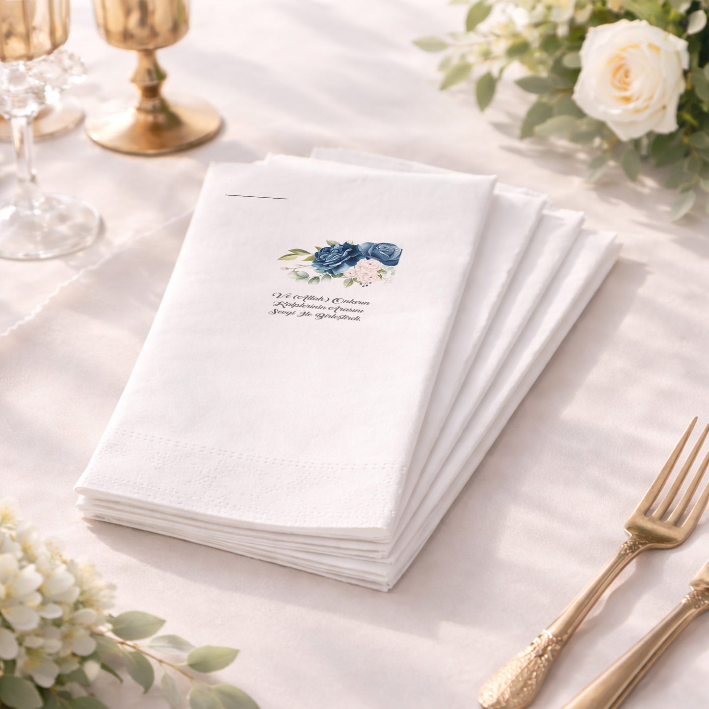 Renkli Çelenk Desenli İsimli Nişan Hatırası Peçetesi