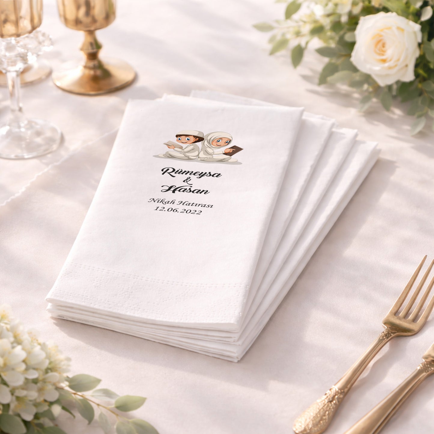 Sade Tipografili Hoşgeldiniz Yazılı Düğün Baskılı Peçete