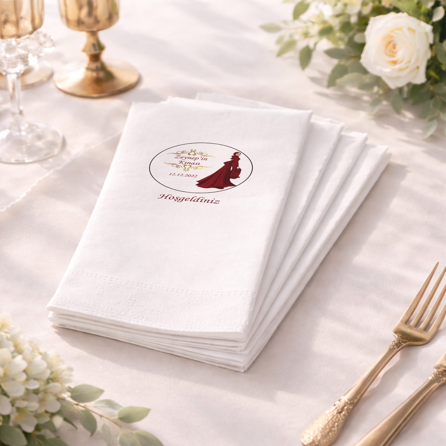 Zeynep’in Kınası Tesettürlü Gelin Figürlü Baskılı Peçete