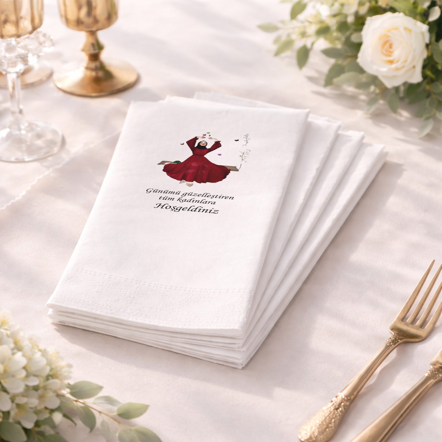 Kadınlara Özel Mesajlı Salıncakta Gelin Temalı Şık Kına Peçetesi