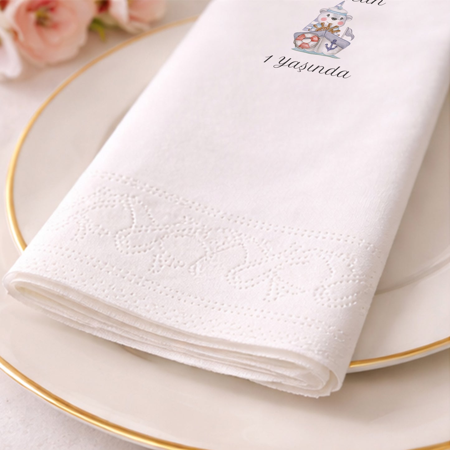 Bebecan Temalı Denizci Ayıcık Figürlü 1 Yaş Doğum Günü Peçetesi