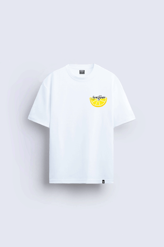 sunshine baskılı oversize beyaz tişört