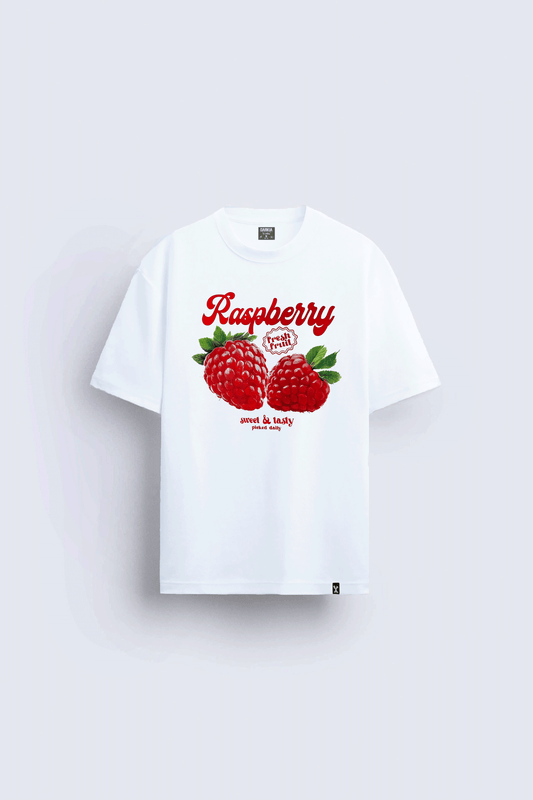 raspberry ahududu baskılı oversize beyaz tişört