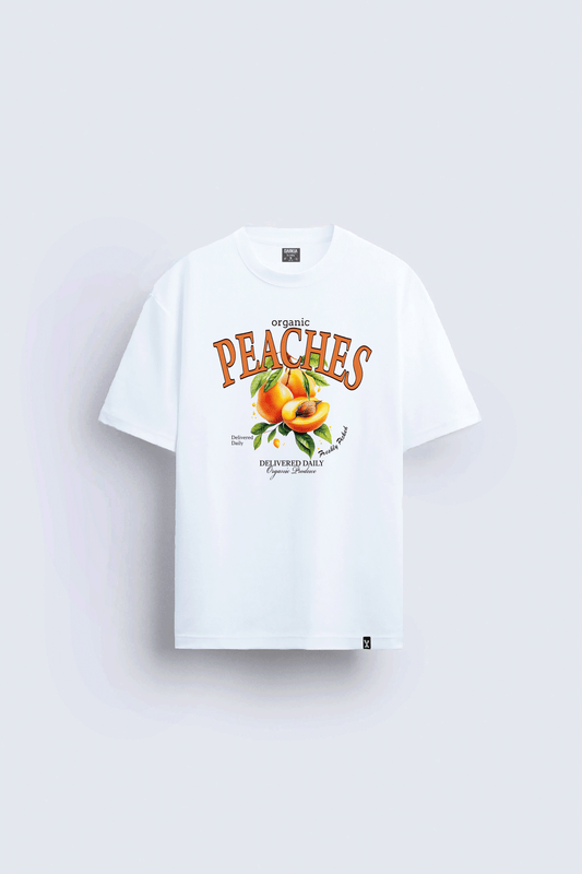 peach baskılı oversize beyaz tişört