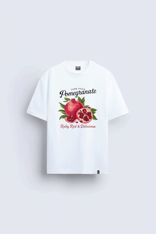 pomegranate nar baskılı oversize beyaz tişört
