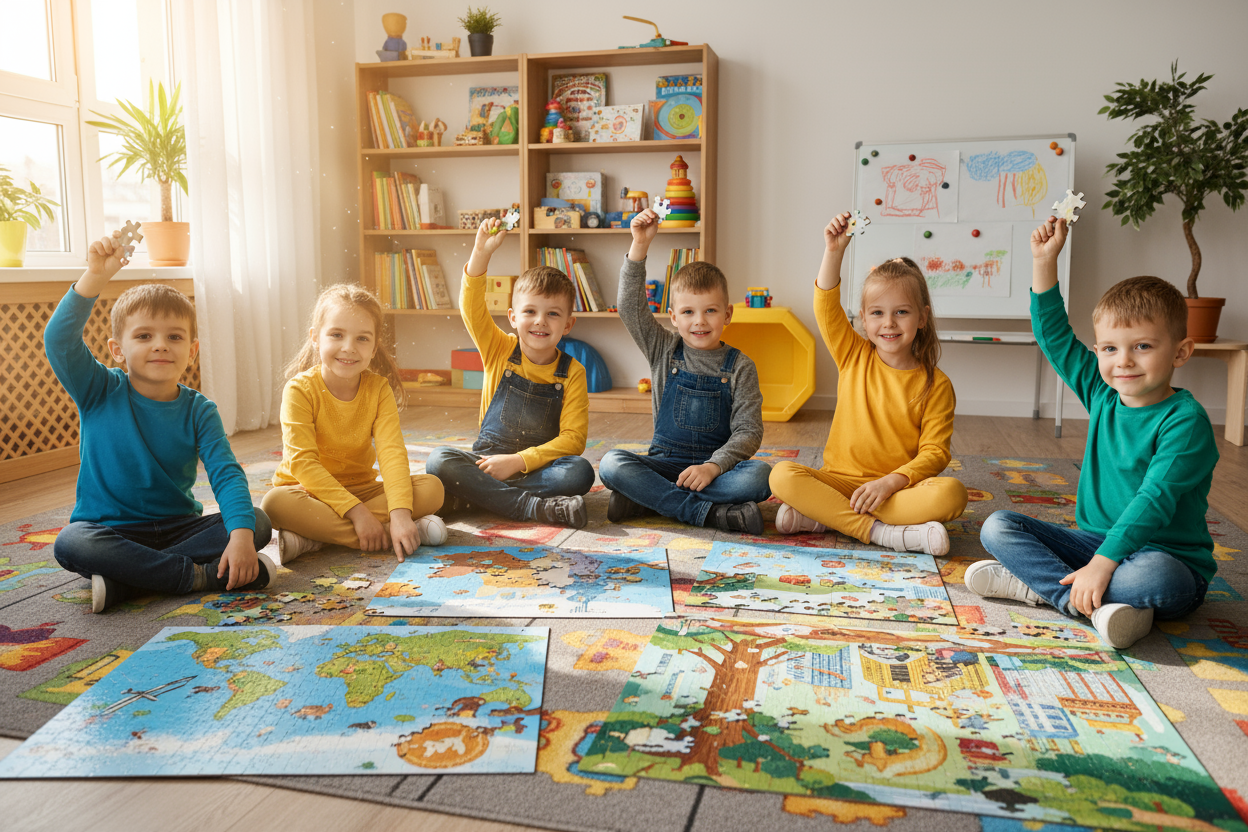 puzzle yapan çocuklar