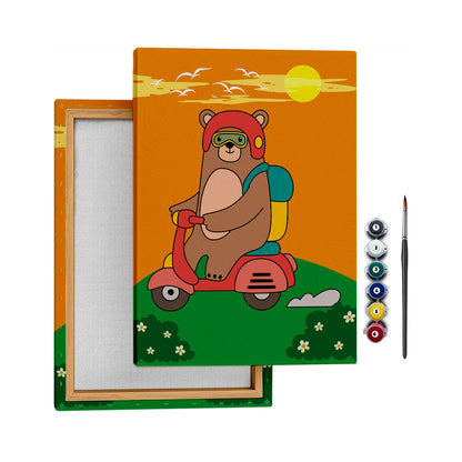 Motorcu Ayı - 25x35cm - Boyama Tablo