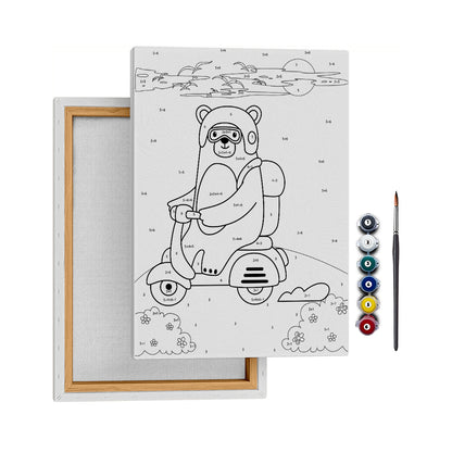 Motorcu Ayı - 25x35cm - Boyama Tablo