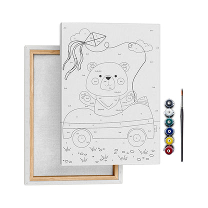 Araba Süren Ayıcık - 25x35cm - Boyama Tablo