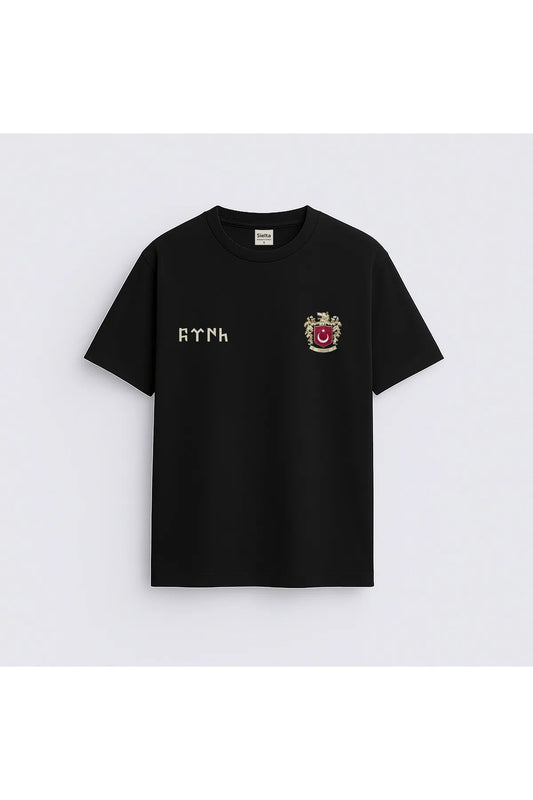 Türk Bozkurt Türk Bayrağı Baskılı Bisiklet Yaka Siyah  Tişört