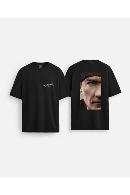 Mustafa Kemal Atatürk Baskılı Oversize Siyah Tişört
