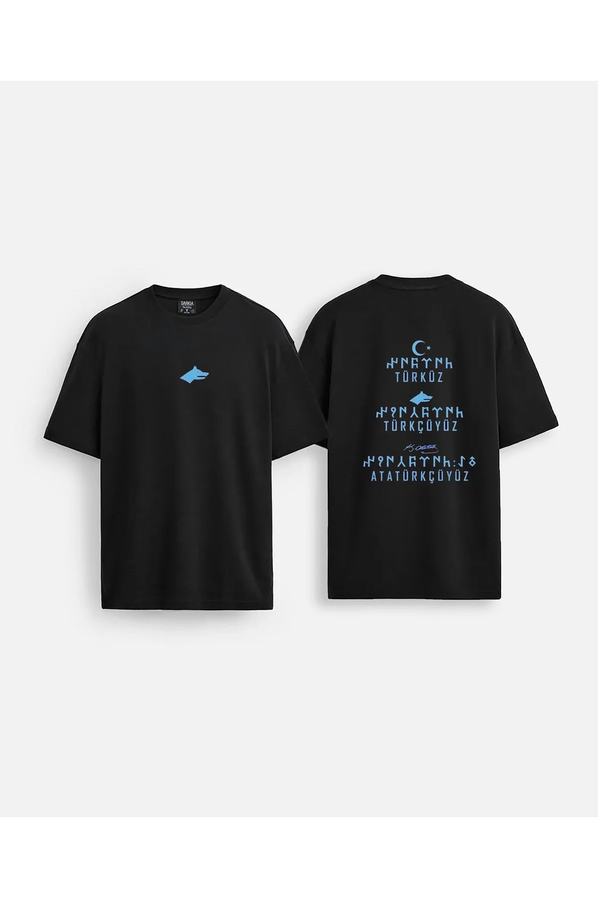 Türk Bozkurt Baskılı Bisiklet Yaka Siyah  Tişört