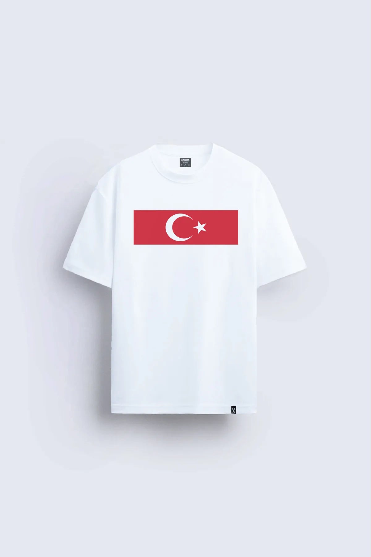 Milli Türkiye Türk Bayrağı Baskılı Bisiklet Yaka Beyaz Tişört