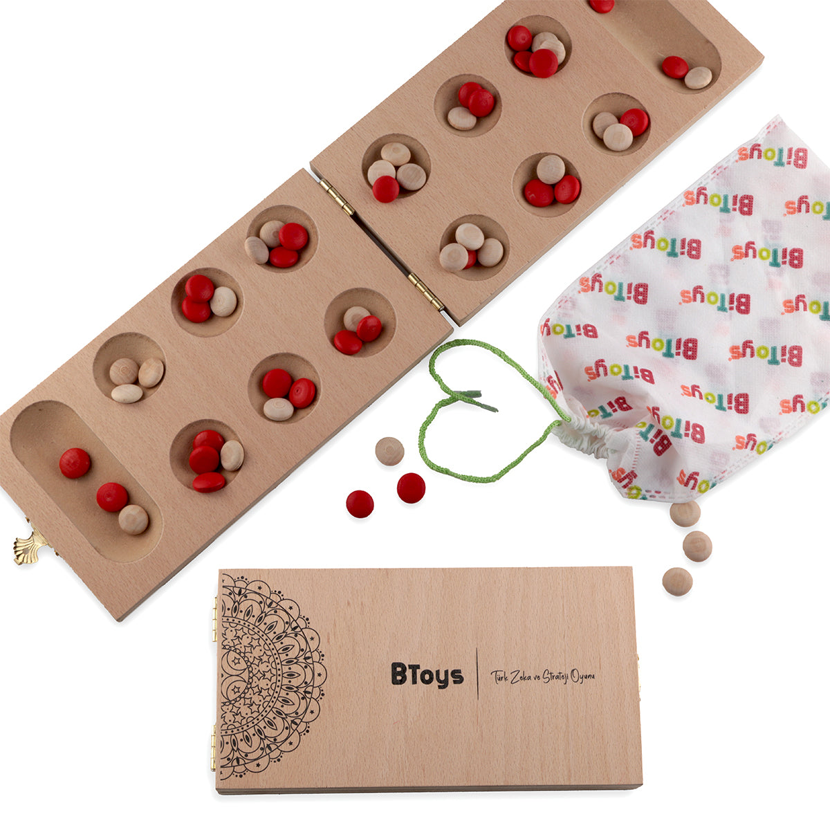 Kapaklı Mankala - Ahşap Zeka Ve Strateji Oyunu